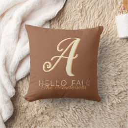 Coussin Bonjour Automne Moderne Monogramme Nom Orange Brow