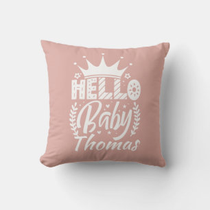 Coussin Bonjour bébé avec le nom de bébé de la Couronne ro