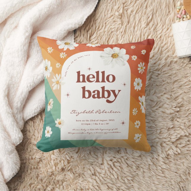 Coussin Bonjour bébé | Retro Rainbow Daisy Statistiques de (Couverture)