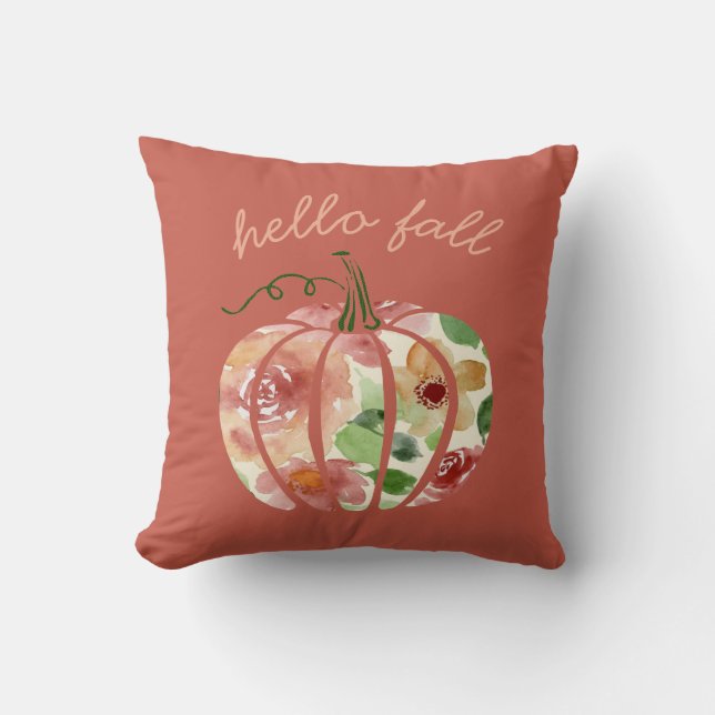 Coussin Bonjour Citrouille Automne Automne Orange Aquarell (Recto)