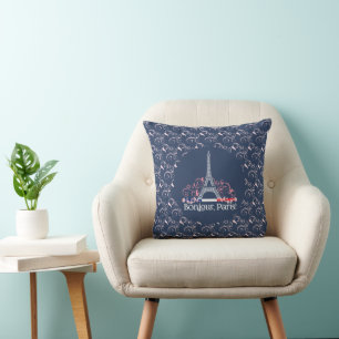Coussin Bonjour décoratif Paris et le motif floral