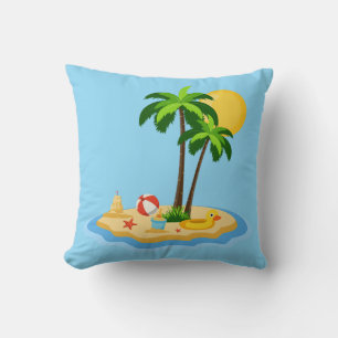 Coussin Bonjour Été Soleil Rétro Cercle Vintage Plage