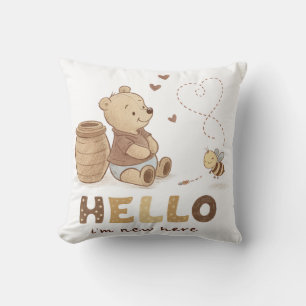 Coussin Bonjour je suis nouveau ici Ourson Teddy Classique
