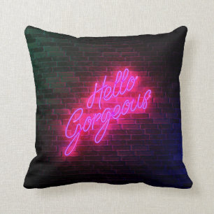 Coussin Bonjour magnifique - lumière d'enseigne au néon