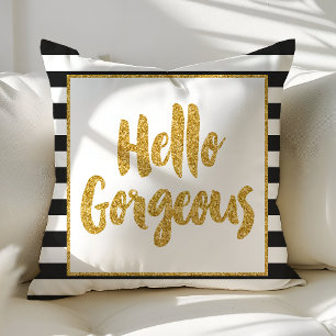 Coussin Bonjour Magnifique Rayures Noir & Blanc Paillettes