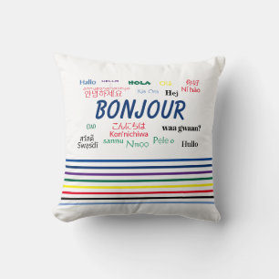 Coussin Bonjour plusieurs langues bandes