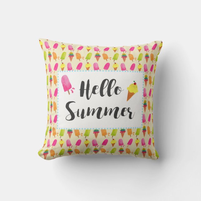 Coussin Bonjour Popsicles d'été et crème glacée (Recto)
