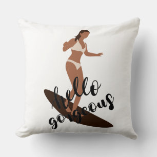 Coussin Bonjour Superbe Femme Surfeuse Bikini Vecteur
