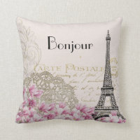 Bonjour Vintage Tour Eiffel Collage avec Fleurs