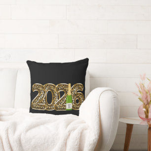 Coussin Bonne année 2026 Léopard Balloon Champagne Chic