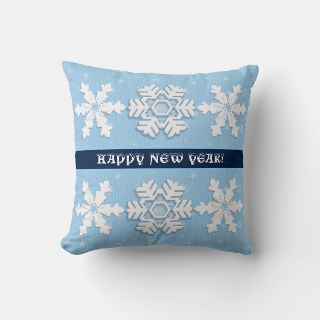 Coussin Bonne année ! Motif des Snowflakes blancs d'hiver (Recto)