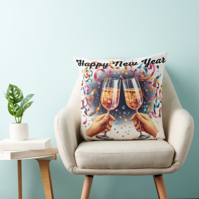Coussin Bonne année, voeux de champagne (Chaise)