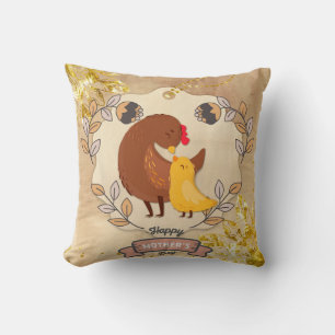 Coussin Bonne fête des mères mignonne amusant poulet et po