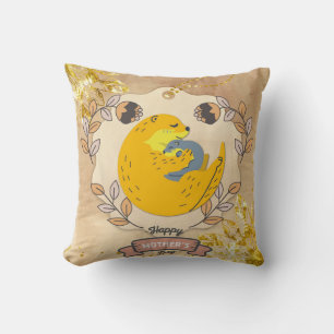 Coussin Bonne fête des mères mignonne Otter et bébé floral