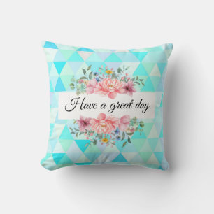 Coussin Bonne journée turquoise vert motif floral