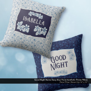 Coussin Bonne Nuit Nom Bleu Marine Floral Esthétique