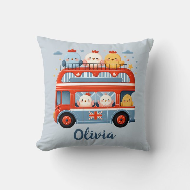 Coussin Bons poulets et poulets dans London Bus (Recto)