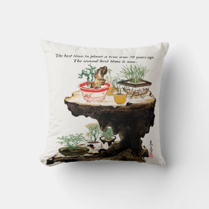 Coussin Bonsai Tree Botanique Plante japonais Aquarelle