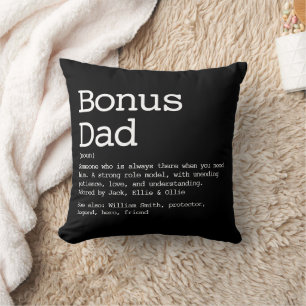 Coussin Bonus personnalisé Papa Stepdad Définition Noir