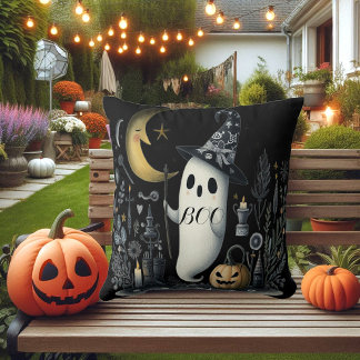 Coussin Boo Halloween Fantôme Nuit Noire Demi Lune Jack Fu