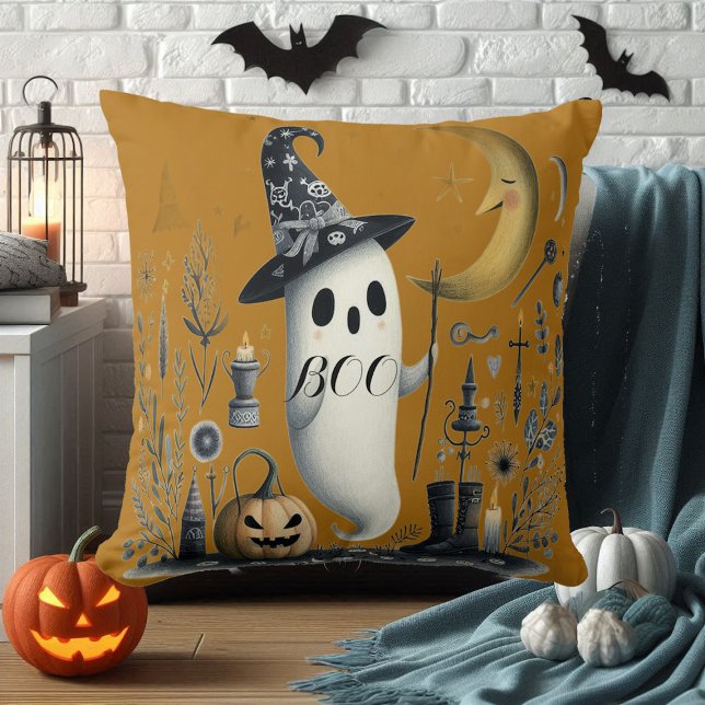 Coussin Boo Halloween Ghost Starry Night demi-lune Jack (Boo Halloween Ghost Starry Night Half Moon Jack Throw Pillow)