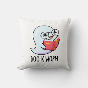 Coussin Boo-k Worm Funny Halloween Bookworm Ghost Pun