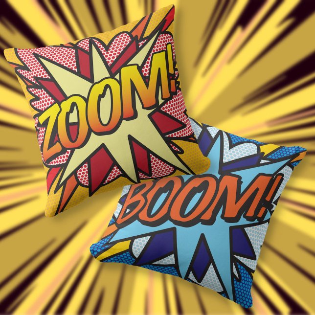 Coussin BOOM ZOOM Comédie Livre Pop Art (Modern BOOM ZOOM Comic Book Pop Art Throw Pillow)