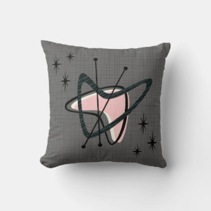 Coussin Boomerangs atomiques et Starbursts sur Grey