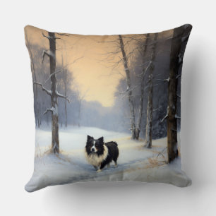 Coussin Border Collie Qu'il neige Noël