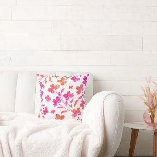 Coussin Bords de fleurs d'aquarelle rose et orange chauds