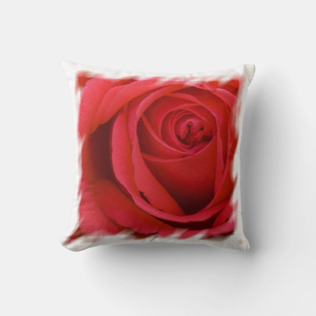 Coussin Bordure blanche rose rouge (Recto)