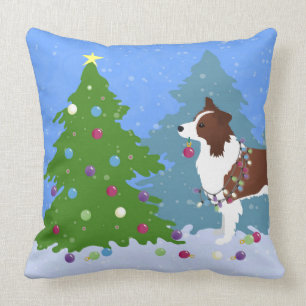 Coussin Bordure Collie Chien Décoration Arbre de Noël
