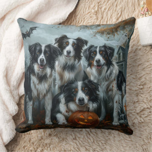 Coussin Bordure Collie Halloween nuit Chien ravir