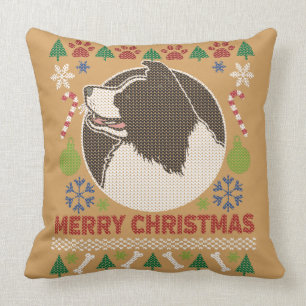 Coussin Bordure Collie Joyeux Sweat de Noël