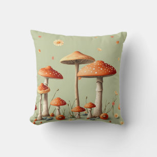 Coussin Bordure de champignons orange clair vert sauge Cot