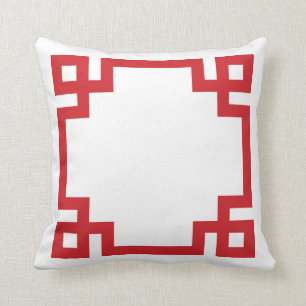 Coussin Bordure de clé grecque rouge et blanche