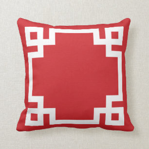 Coussin Bordure de clé grecque rouge et blanche