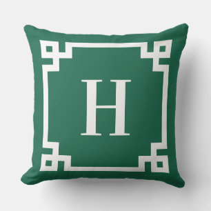 Coussin Bordure de clé grecque verte chasseur et blanche a