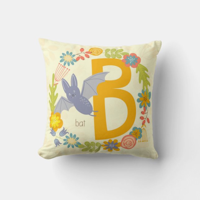 Coussin Bordure de l'alphabet rouge Fleur sauvage jaune Le (Recto)