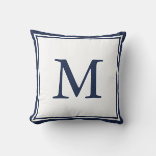 Coussin Bordure double et lettre bleu marine