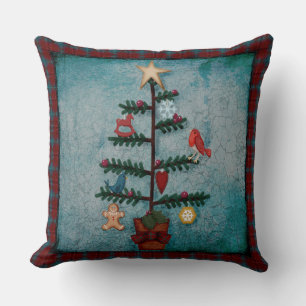 Coussin Bordure en plan   Arbre de Noël d'art populaire