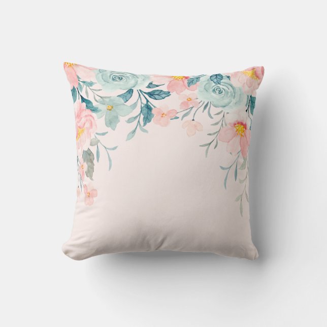 Coussin Bordure florale rose et verte (Recto)