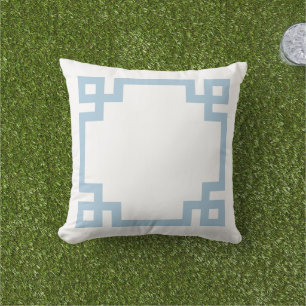 Coussin Bordure grecque clé bleue ciel et blanc