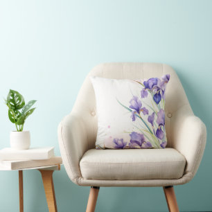Coussin Bordure Iris Violet En Blanc