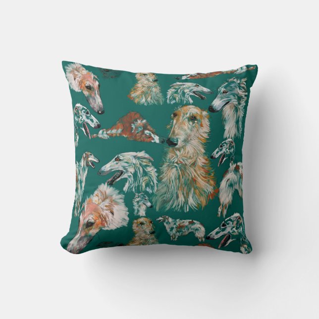 Coussin Borzois en Turquoise (Recto)