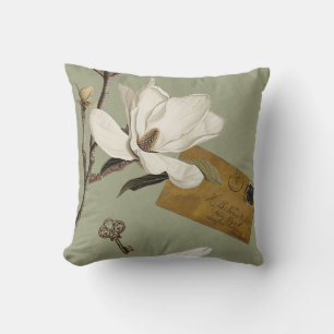 Coussin Bosquet de Magnolias avec Hiboux 05 Vert Sauge Mou