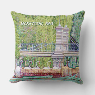 Coussin Boston Swan Boats crayon et filtre d'encre