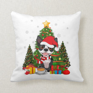 Coussin Boston Terrier Chien Noël Est Café-Cadeau Lumiè