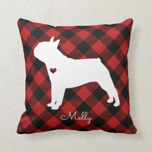 Coussin Boston Terrier Christmas Plaid Chien Nom