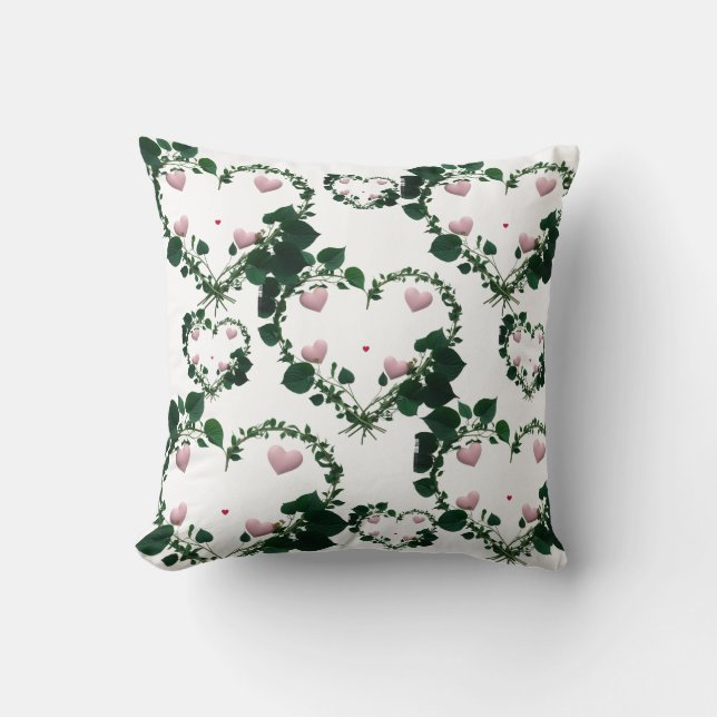 Coussin Botanical Romantic Wreath Hearts Throw Pillow (Recto)